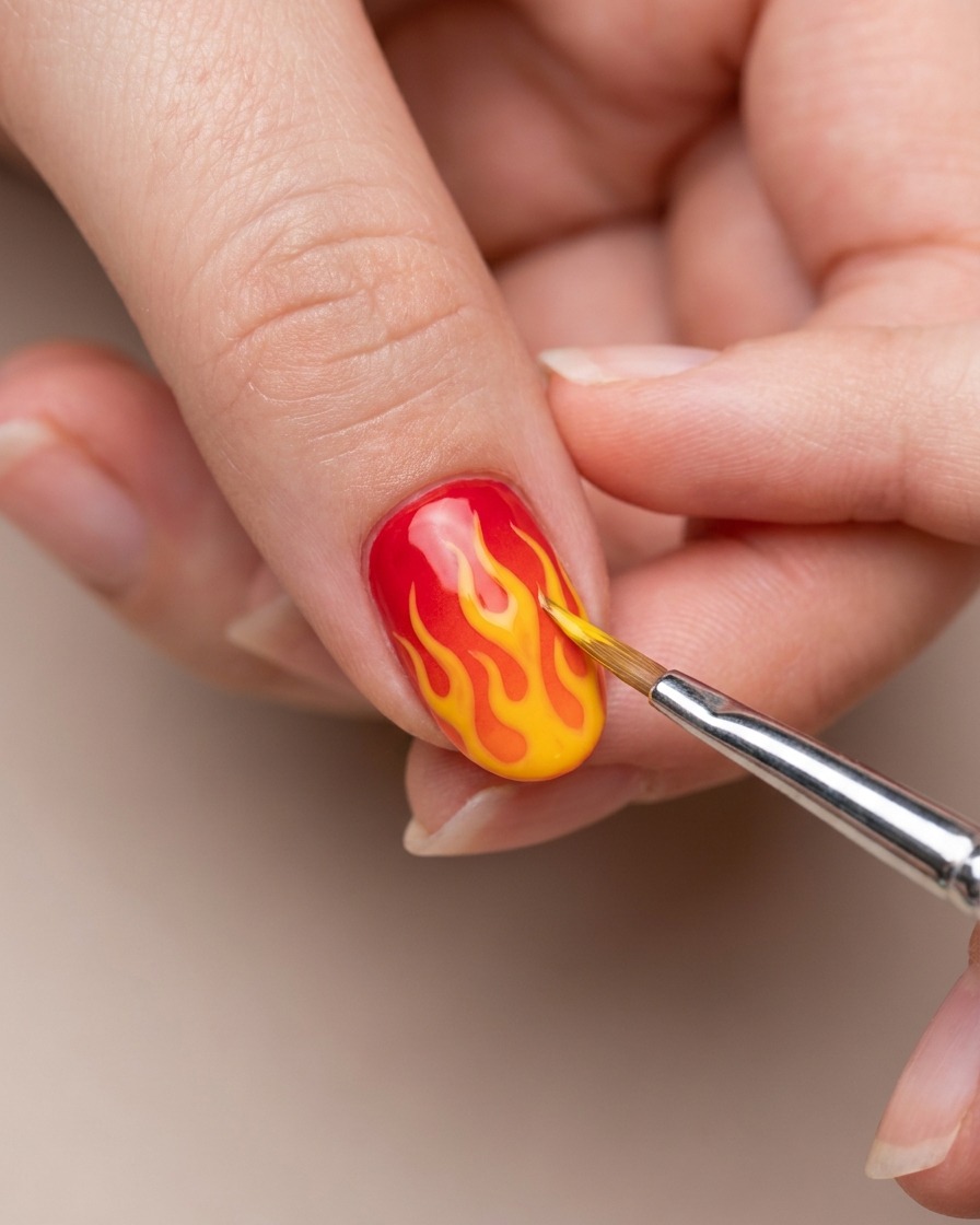 Refinando el diseño de flamas añadiendo una capa amarilla más definida.