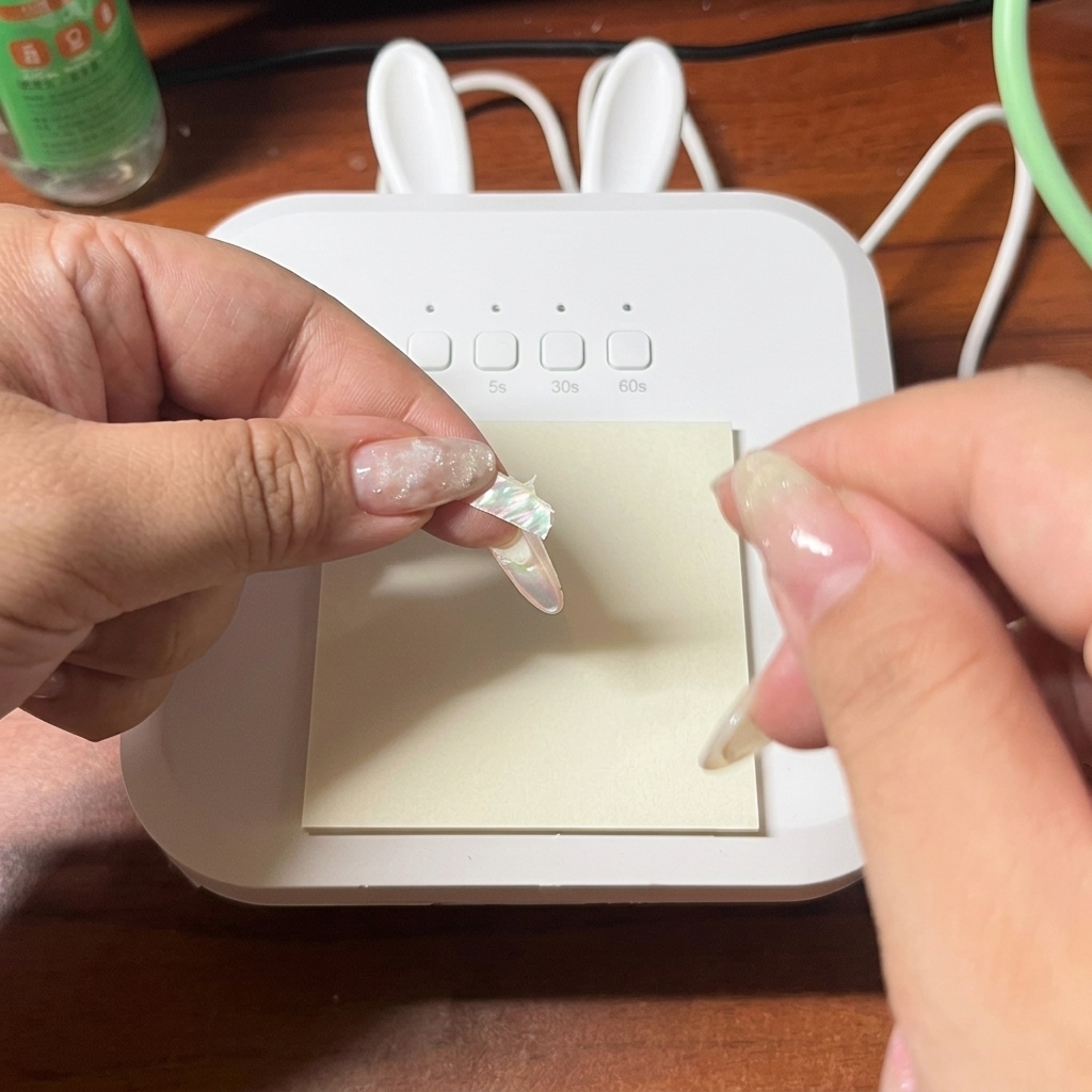 Manos usando pinzas para romper piezas decorativas de concha en trozos más pequeños.