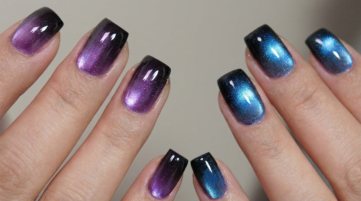 Uñas Cat Eye Degradadas en Azul y Morado — Tutorial Profesional Paso a Paso