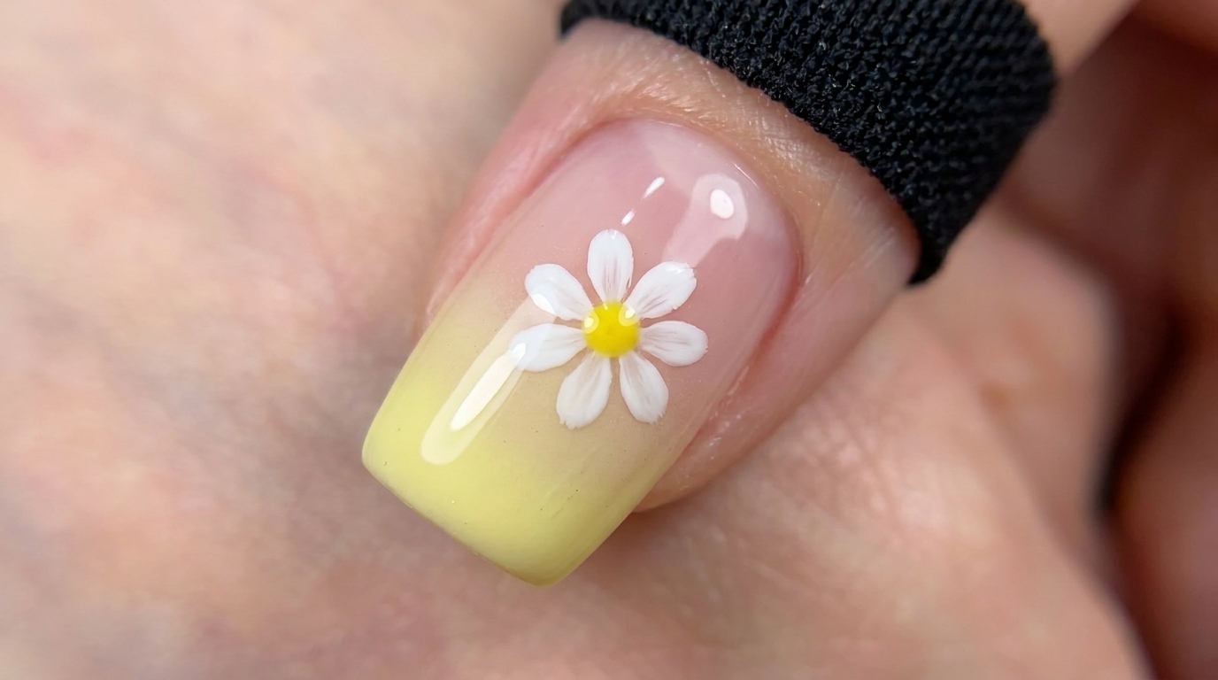 Uñas con Degradado Amarillo y Margaritas — Tutorial Paso a Paso para Principiantes