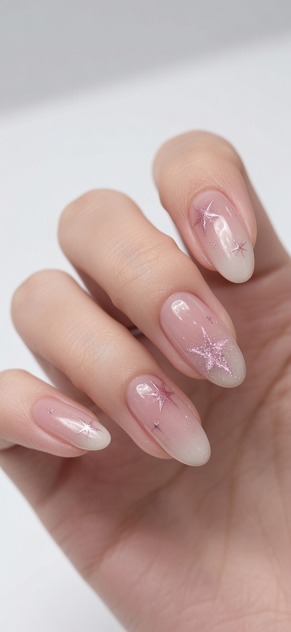 Uñas Degradadas Blanco Lechoso con Estrellas Ojo de Gato — Tutorial Profesional