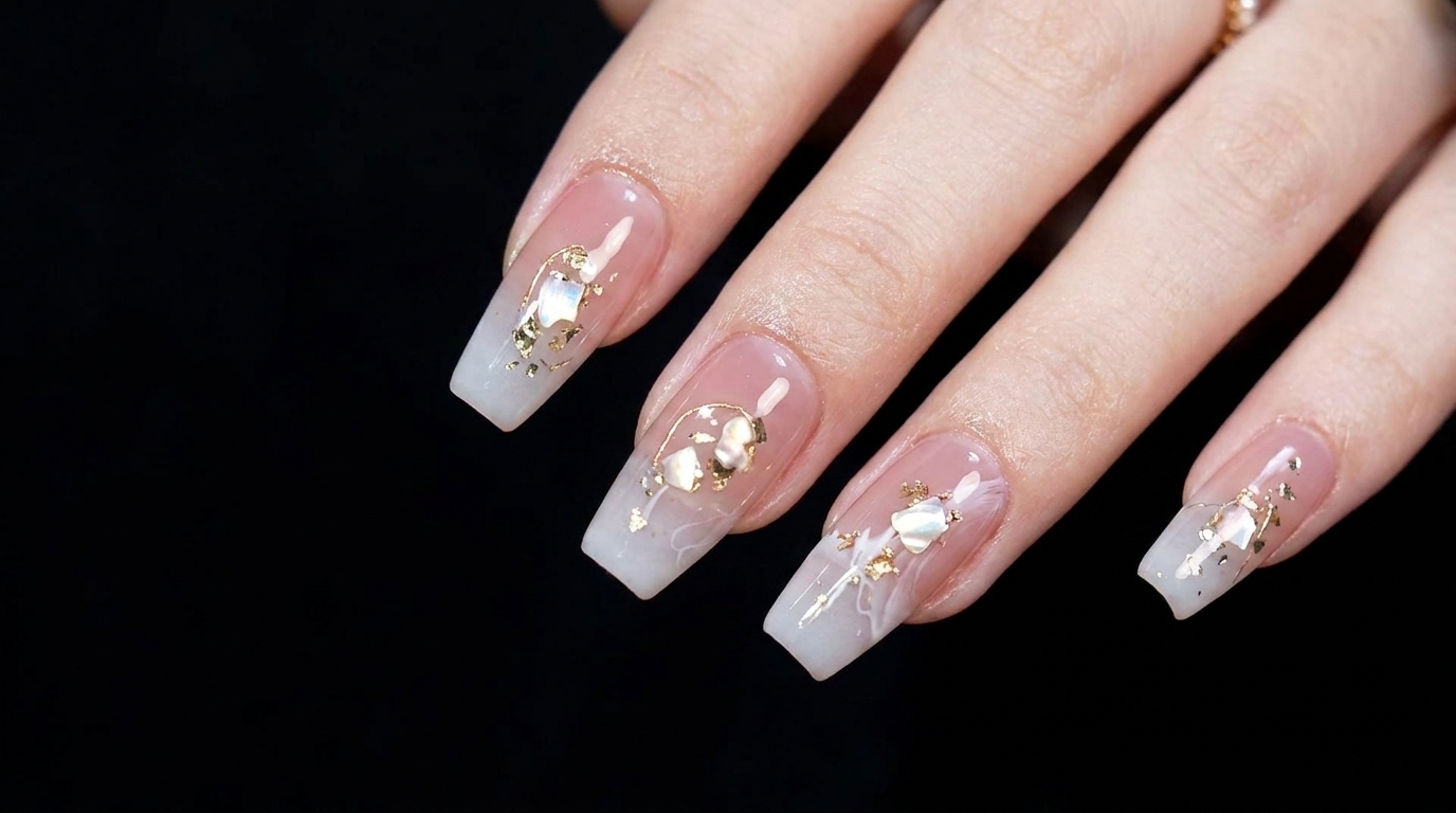 Diseño de Uñas Jelly con Efecto Relieve y Lámina de Oro — Tutorial Elegante