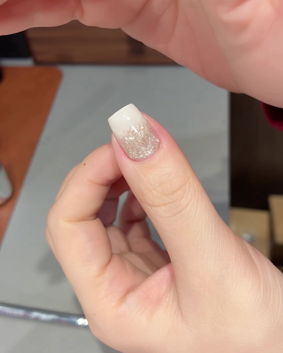 Un primer plano de una mano colocada dentro de una lámpara de uñas UV/LED para un curado final.