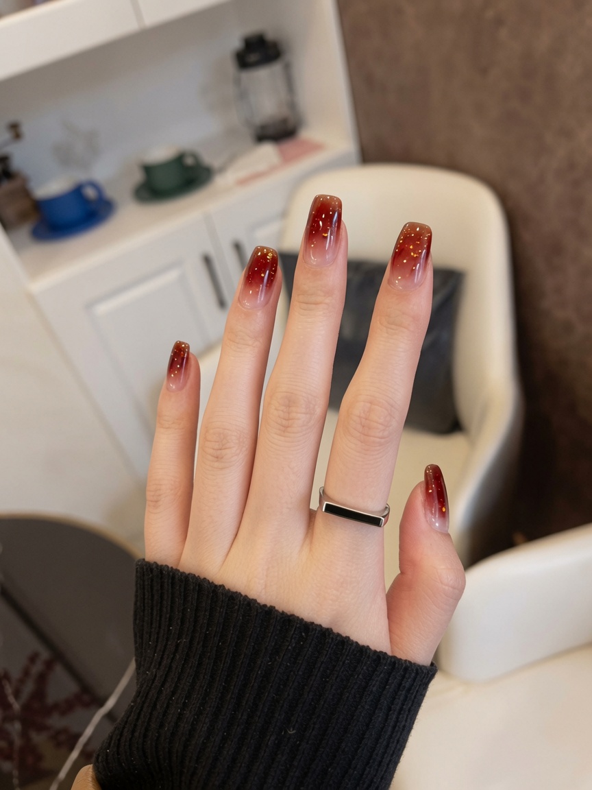 Uñas degradadas en tono ámbar con pan de oro: Tutorial paso a paso