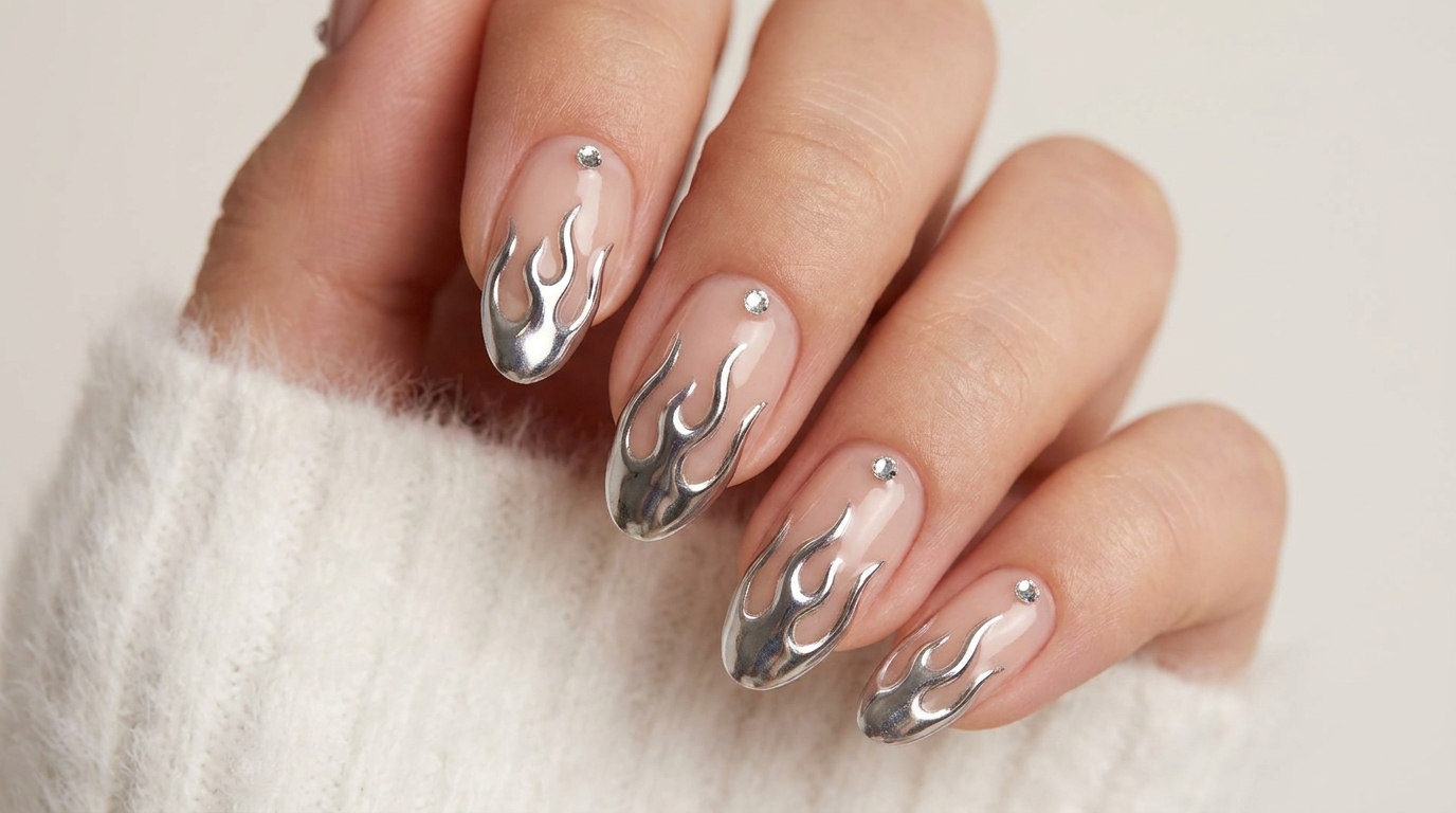 Uñas con Llamas Cromadas — Tutorial del Efecto Espejo en Tendencia