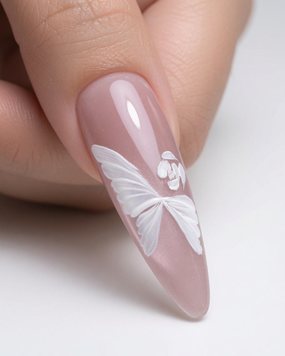 Toma macro de un proceso de nail art donde se pintan líneas en espiral dentro de las bases blancas de las rosas.