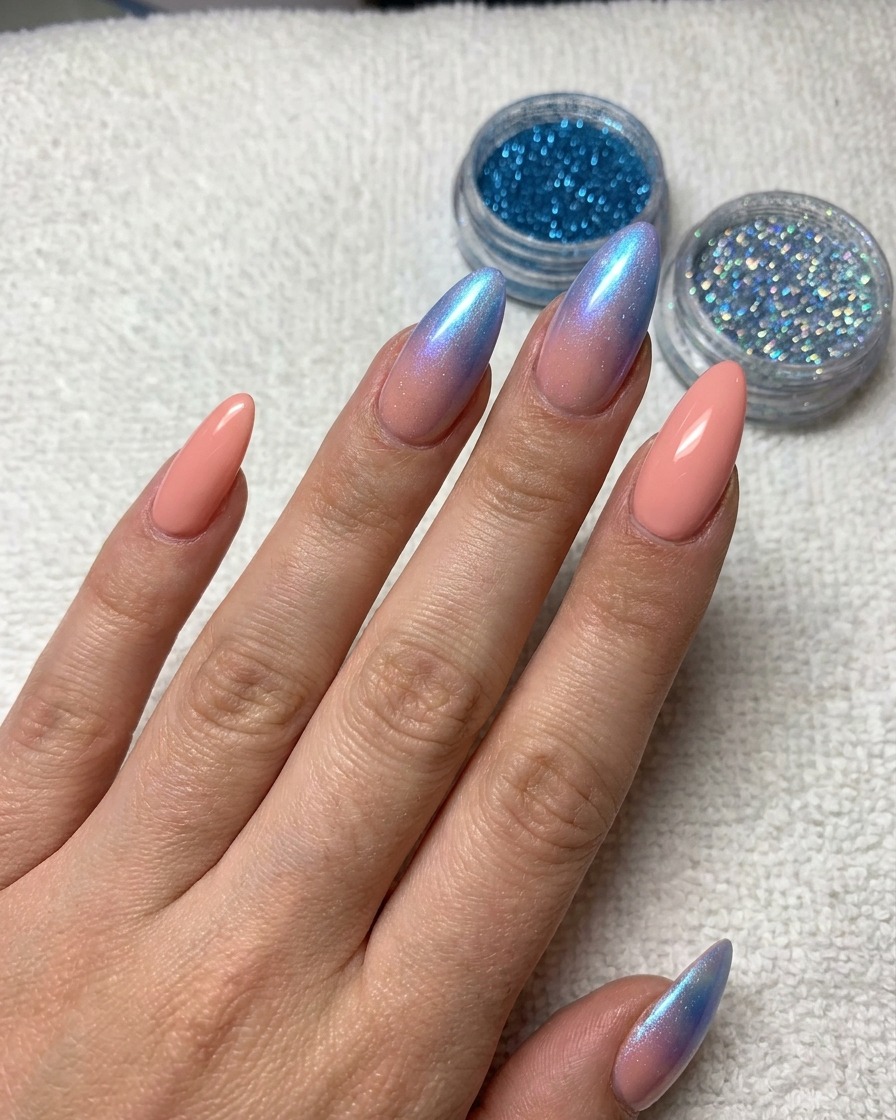 Difuminando el efecto holográfico en el dedo índice para una transición suave.