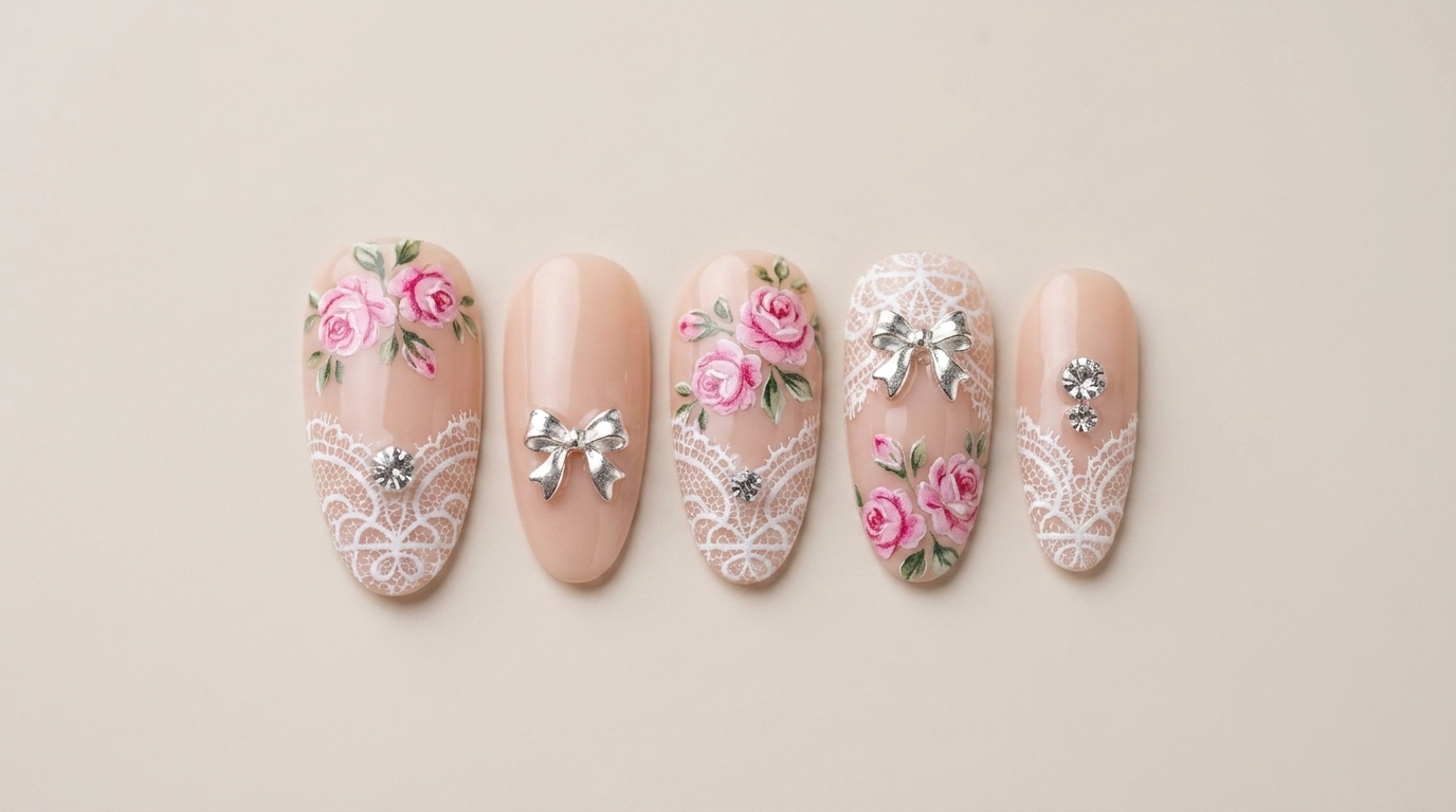 Manicura con Flores y Estilo Chrome Hearts — Tutorial Paso a Paso