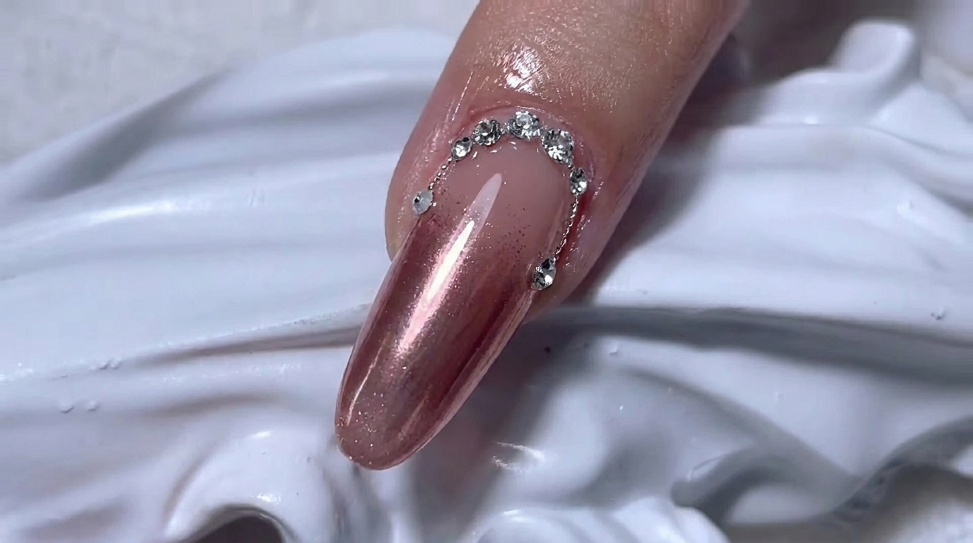 Uñas Degradadas en Oro Rosa Cromado — Tutorial Elegante con Pedrería