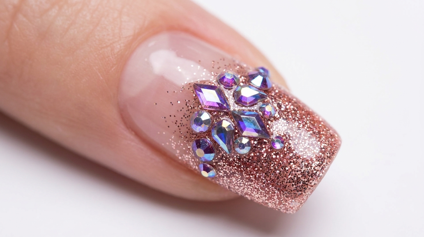 Diseño de Uñas Degradado con Purpurina y Pedrería — Tutorial Paso a Paso