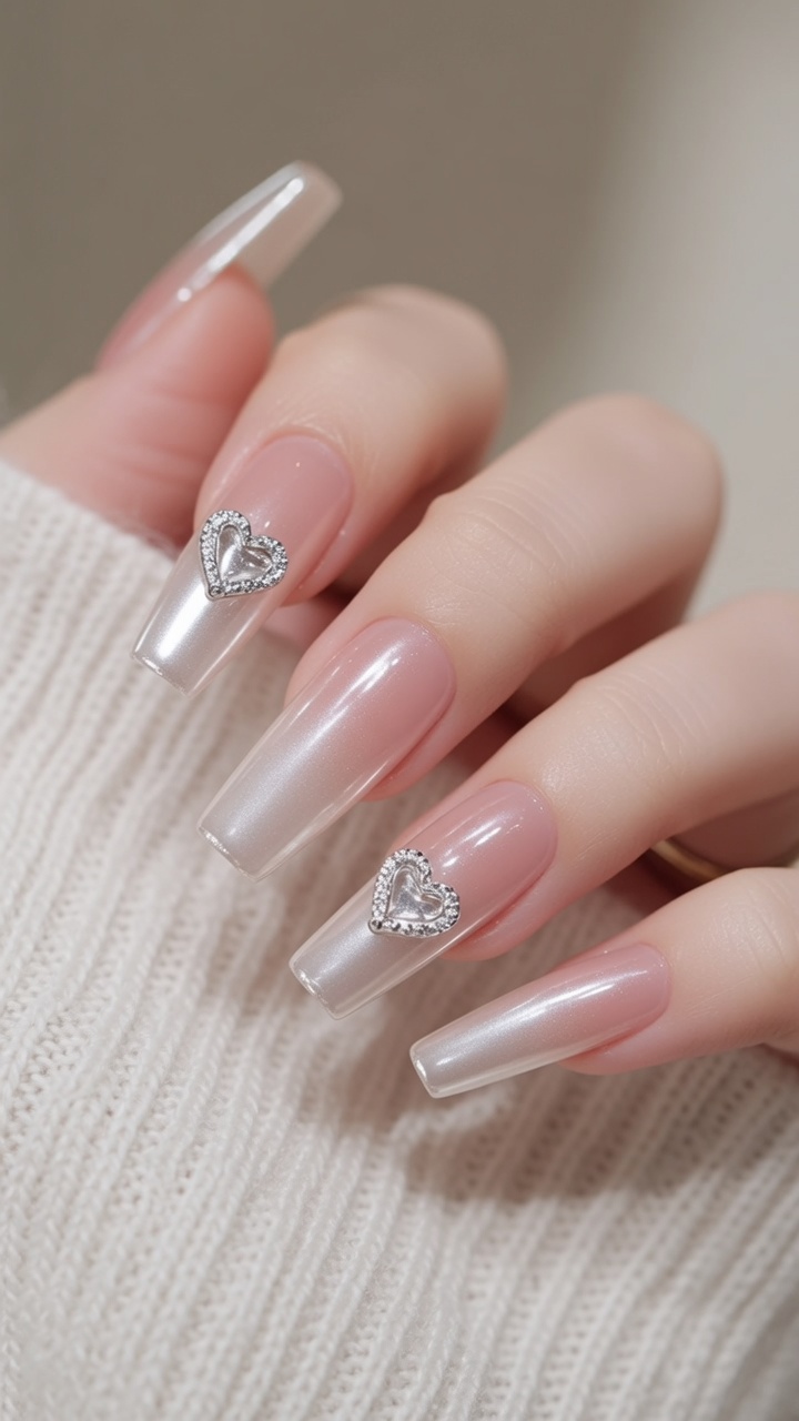 Uñas Chrome con Efecto Perla y Dijes de Corazón — Tutorial Paso a Paso