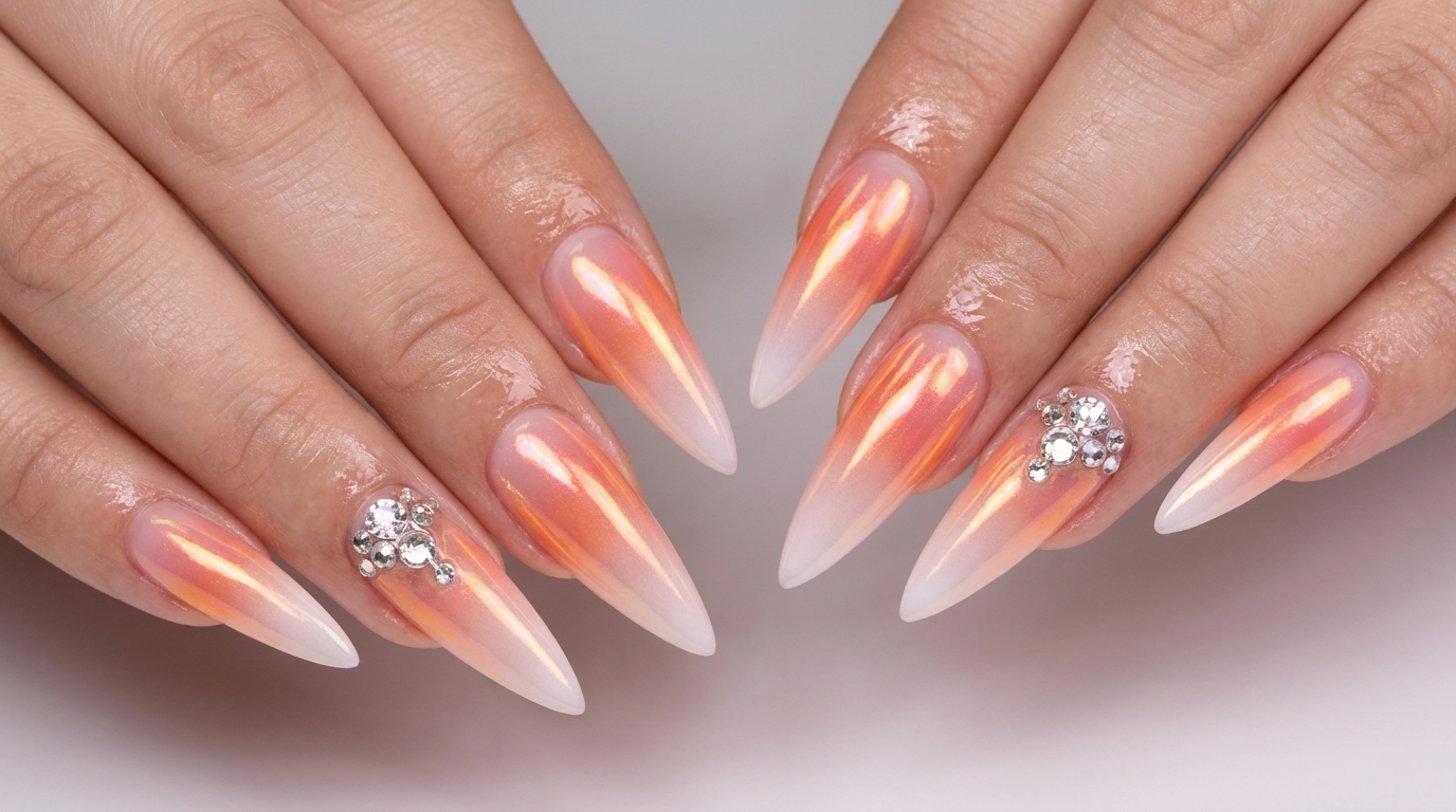 Uñas Stiletto Degradadas con Polvo Aurora — Tutorial Paso a Paso