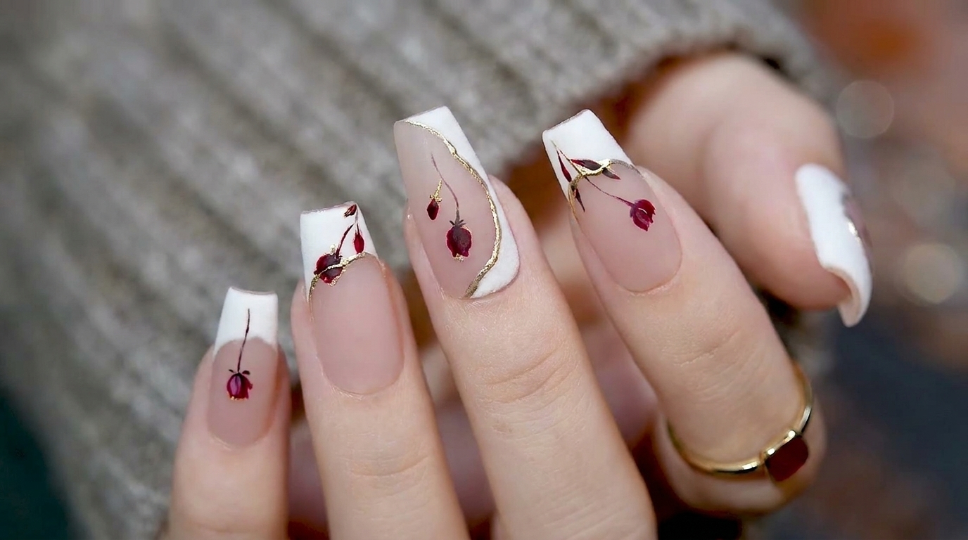 Uñas Francesas con Rosas y Efecto Velvet Matte — Tutorial Paso a Paso
