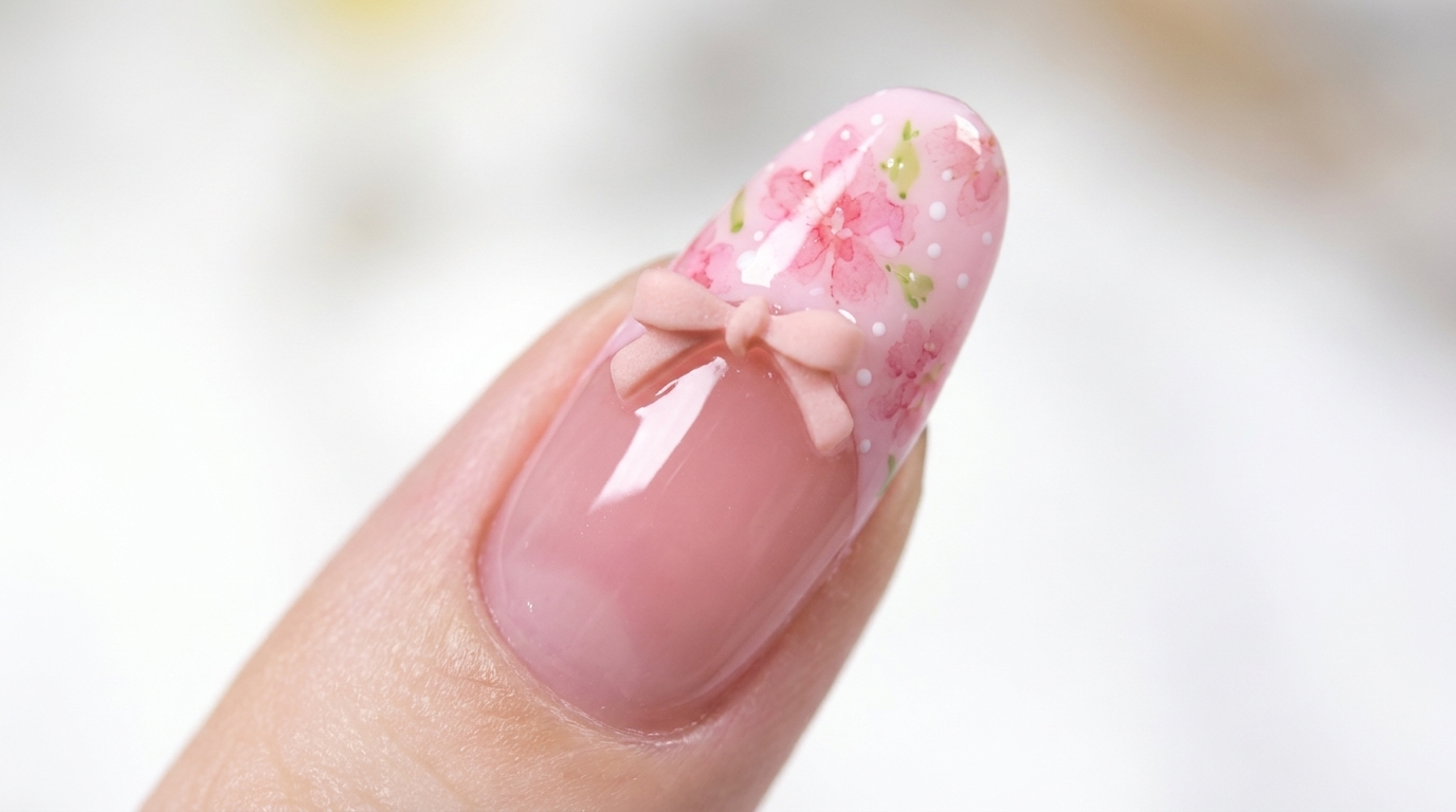 Tutorial de Manicura Francesa con Flores de Cerezo y Lazo 3D
