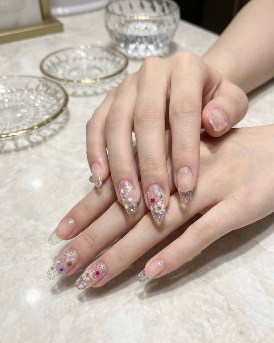 Una mano curándose bajo una lámpara UV profesional, con el gel luciendo definido y brillante.