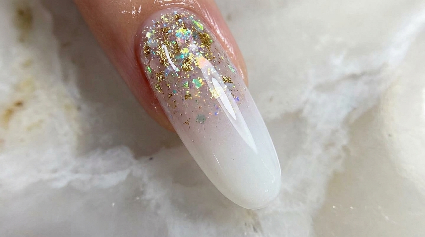 Uñas Ombré Milky White con Glitter — Tutorial Profesional Paso a Paso