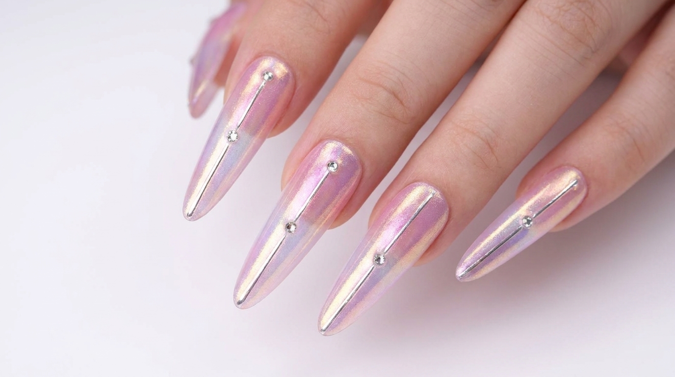 Uñas Stiletto con Efecto Aurora y Cromo — Tutorial Paso a Paso