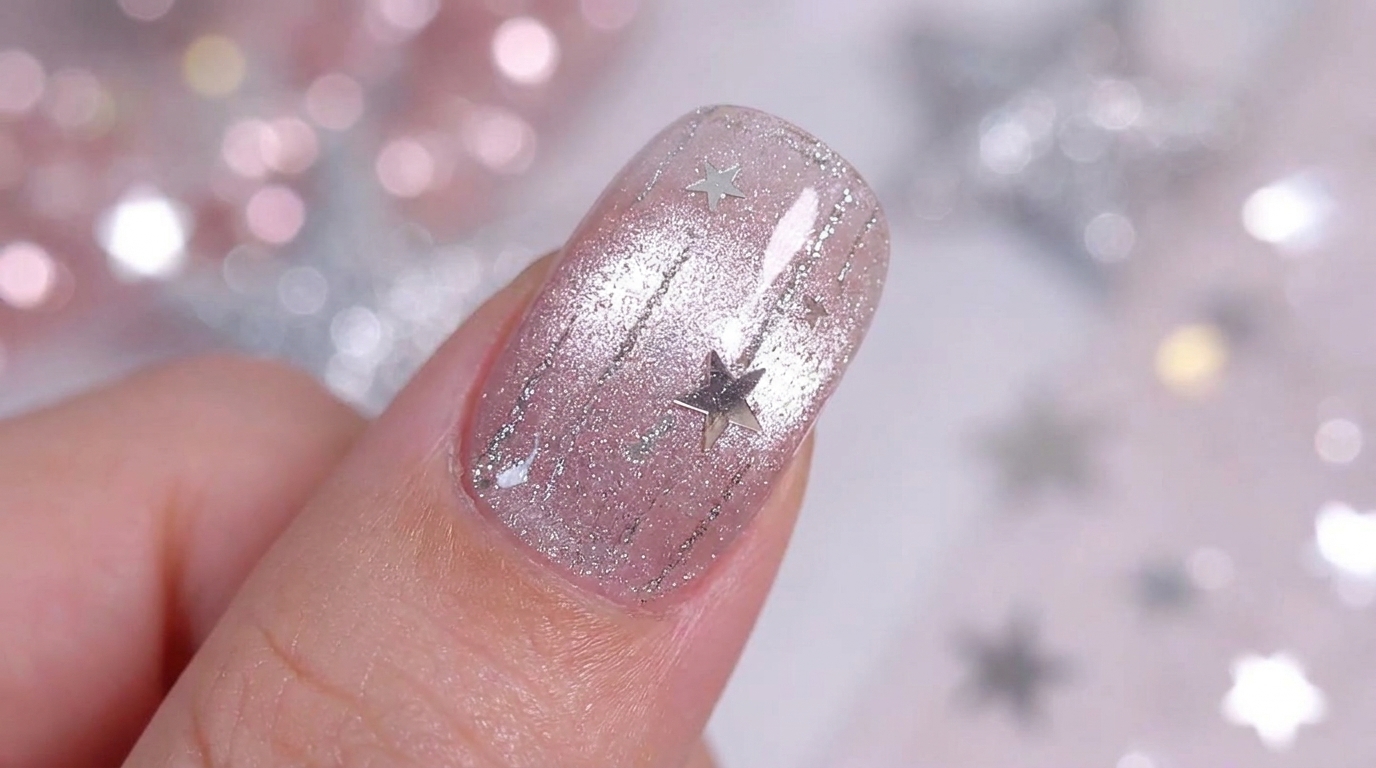 Uñas Ojo de Gato con Estrellas Plateadas — Elegante Tutorial de Nail Art Celestial