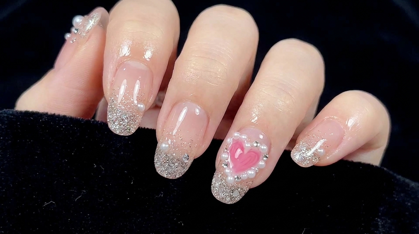 Arte de Uñas con Corazón Rosa y Degradado Brillante — Tutorial Paso a Paso