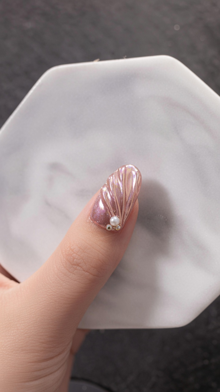 Nail Art Efecto Concha 3D en Oro Rosa — Tutorial Elegante con Textura