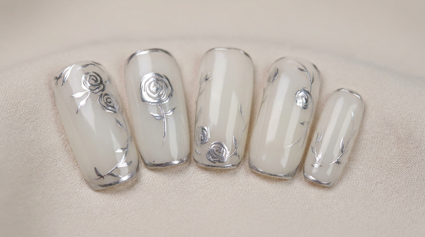 Diseño de Uñas con Rosas Metálicas — Tutorial Paso a Paso