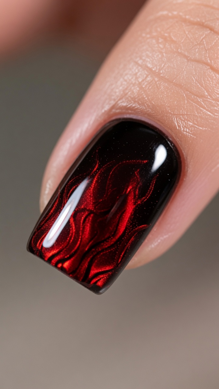 Uñas con efecto llama y ojo de gato — Tutorial paso a paso