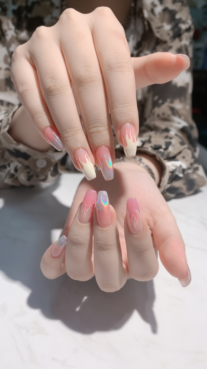 Tutorial de Uñas de Gel: Diseño de Llamas Iridiscentes