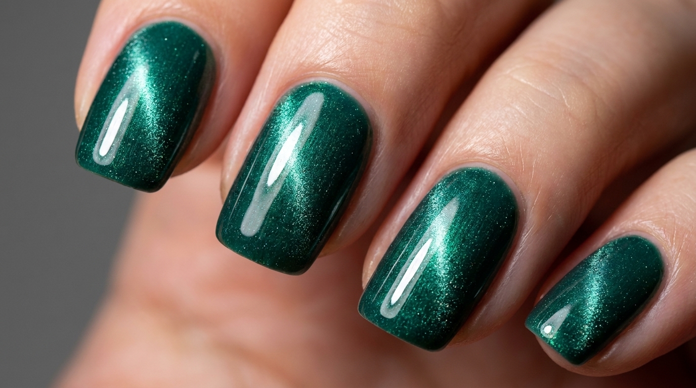 Uñas de Gel Ojo de Gato Efecto Piedra Preciosa Verde Lago — Tutorial Paso a Paso