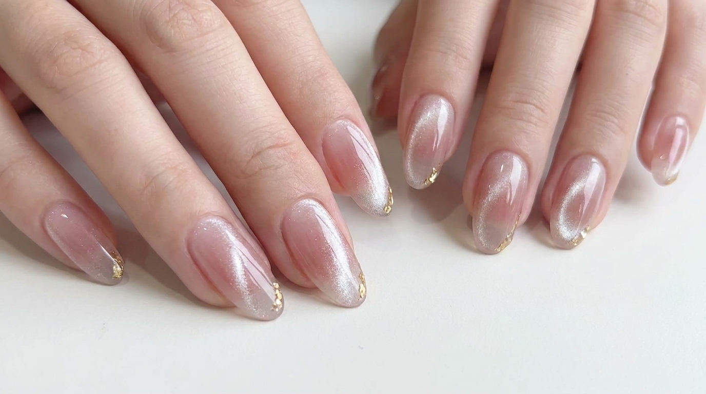 Uñas Cat Eye Blush con Detalles Dorados — Tutorial Paso a Paso