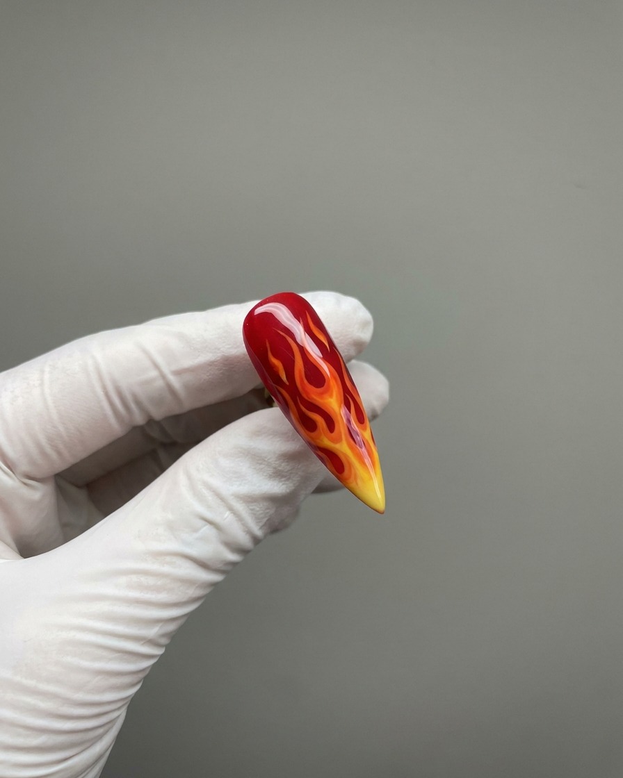 Esmalte de gel rojo aplicado directamente sobre el área negra en una uña.
