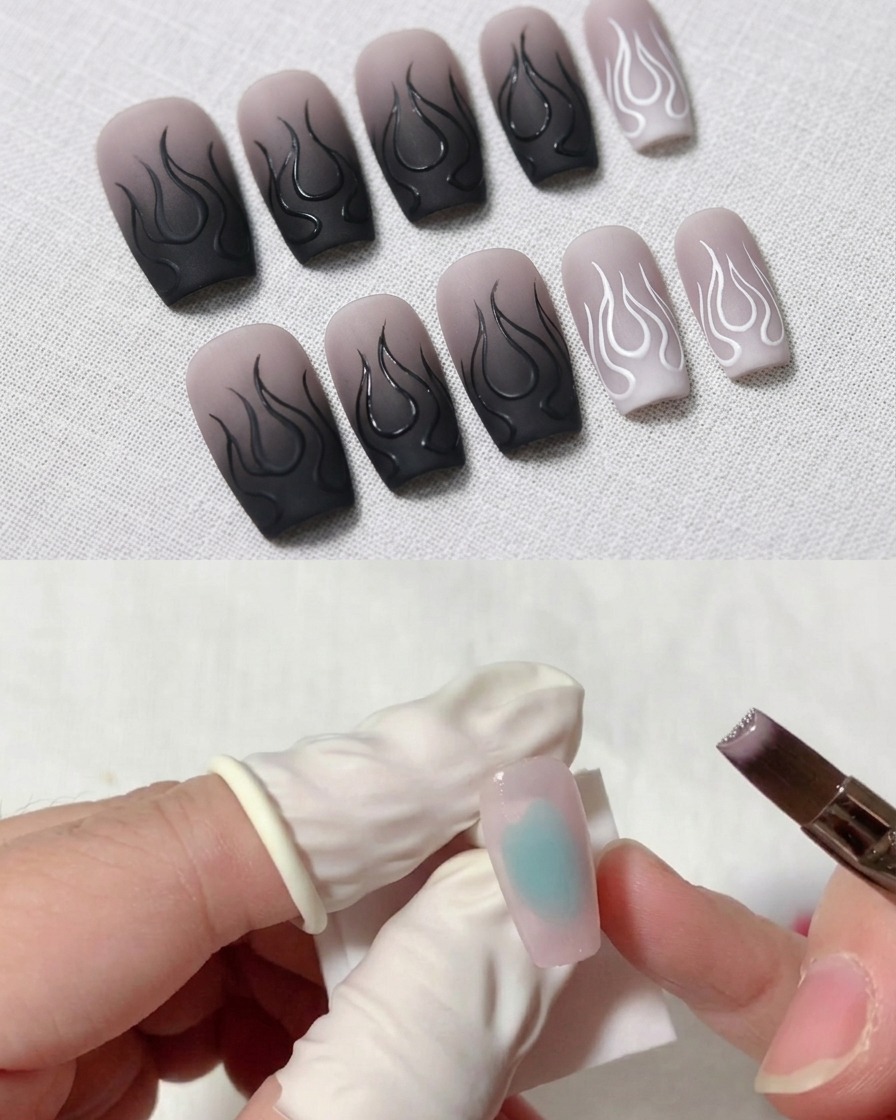 Primer plano de un pincel extendiendo gel jelly rosa uniformemente sobre una superficie de uña hacia la punta.