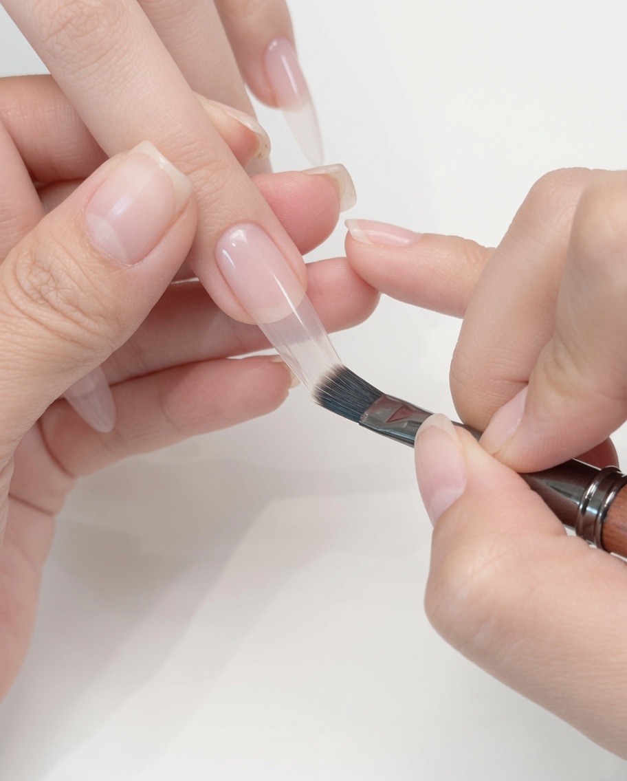 Un imán cilíndrico sostenido cerca de una uña con gel cat-eye húmedo.