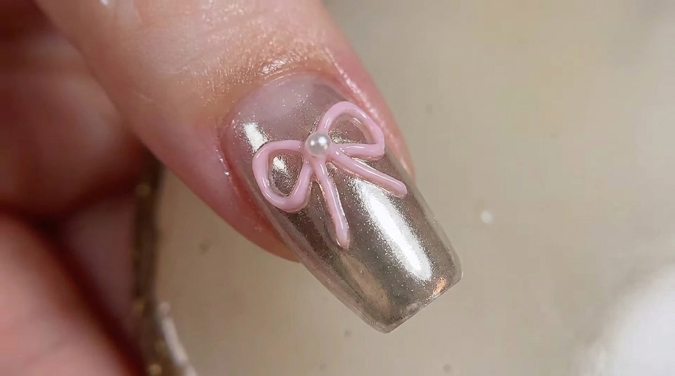 Uñas Chrome con Lazo 3D — Tutorial de Diseño Metálico