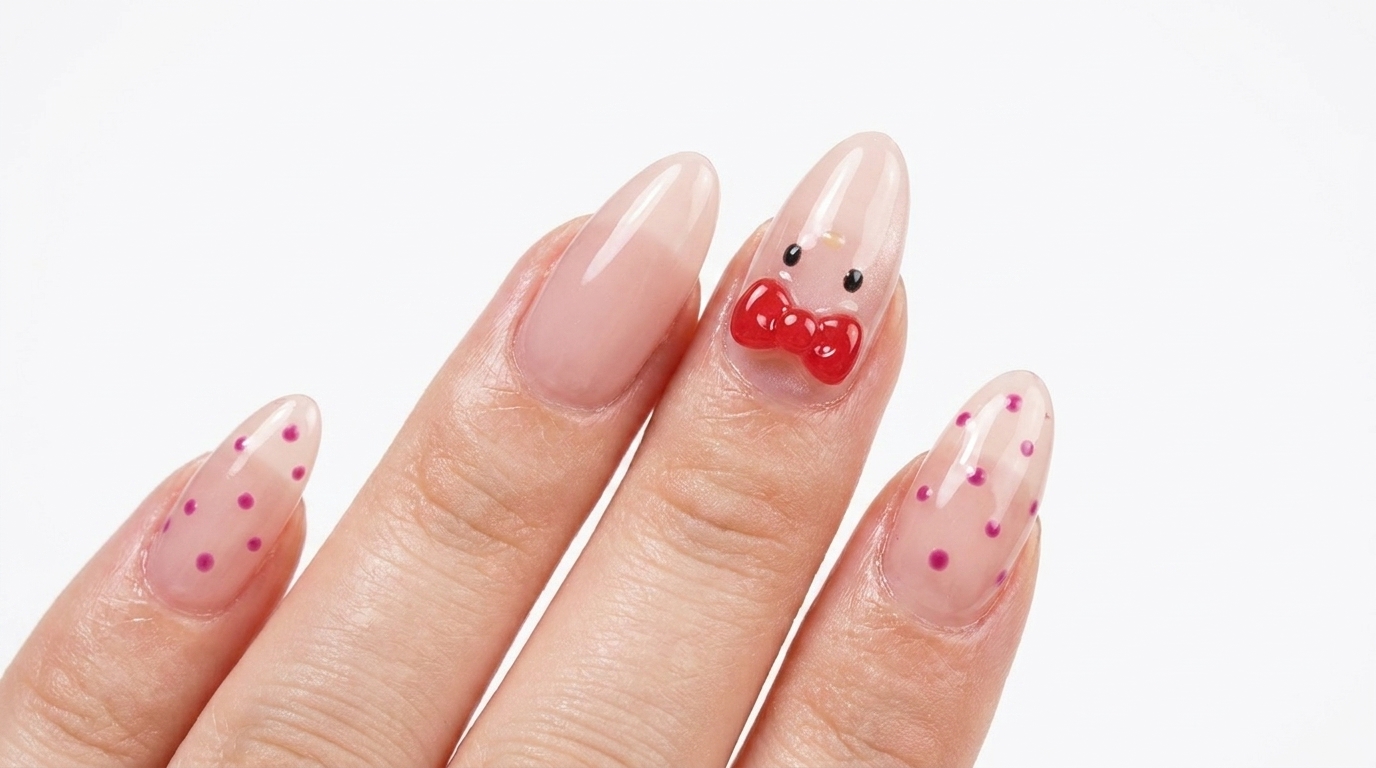 Uñas Estilo Hello Kitty con Lazo — Tutorial Paso a Paso Fácil