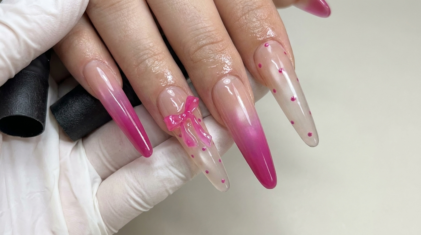 Uñas con Lazo Rosa y Lunares — Tutorial Paso a Paso