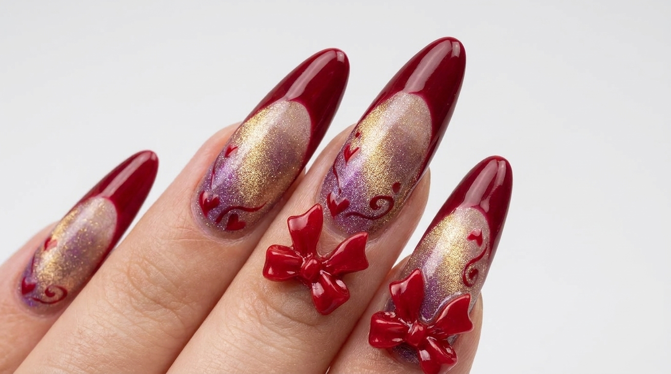 Manicura Francesa con Lazo Rojo — Tutorial de Diseño con Corazones
