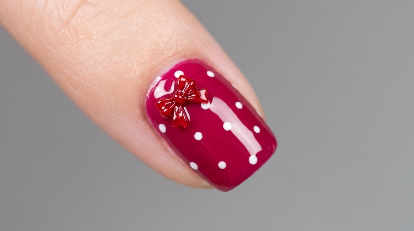 Manicura de Gel con Lazo y Lunares Rojos — Tutorial Paso a Paso