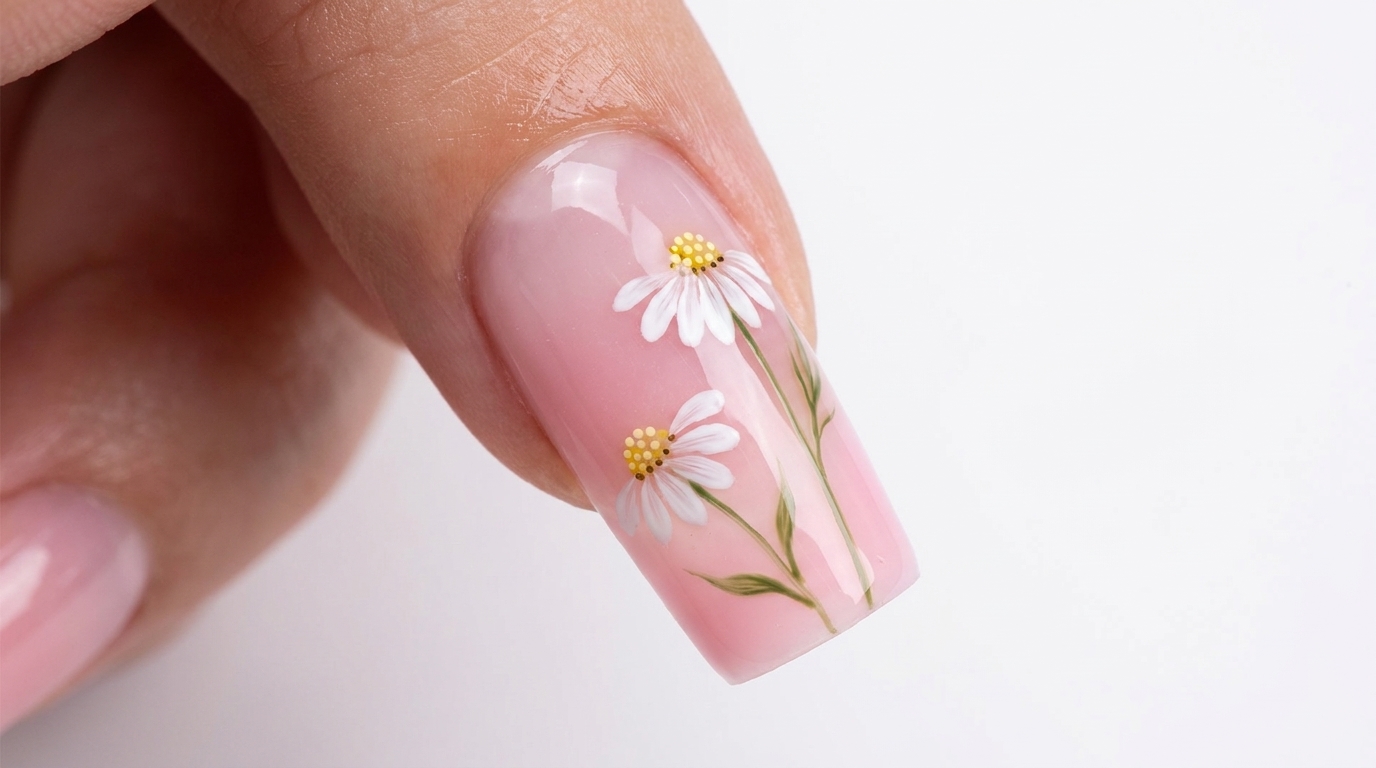 Diseño de Uñas con Margaritas Pintadas a Mano: Tutorial Paso a Paso