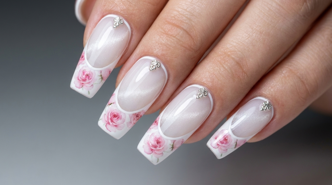 Manicura Francesa con Rosas en Acuarela — Tutorial de Diseño Floral Elegante