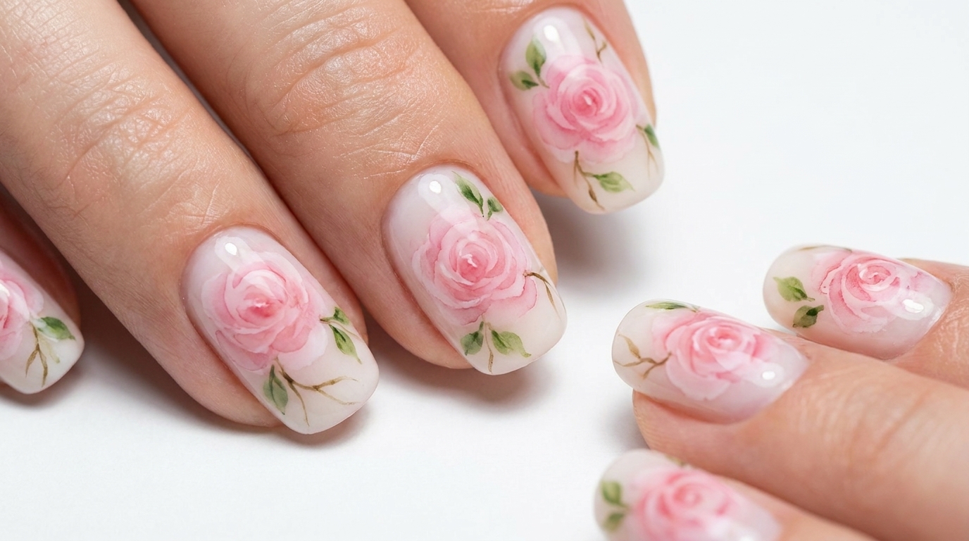 Diseño de uñas con rosas estilo acuarela — Tutorial paso a paso
