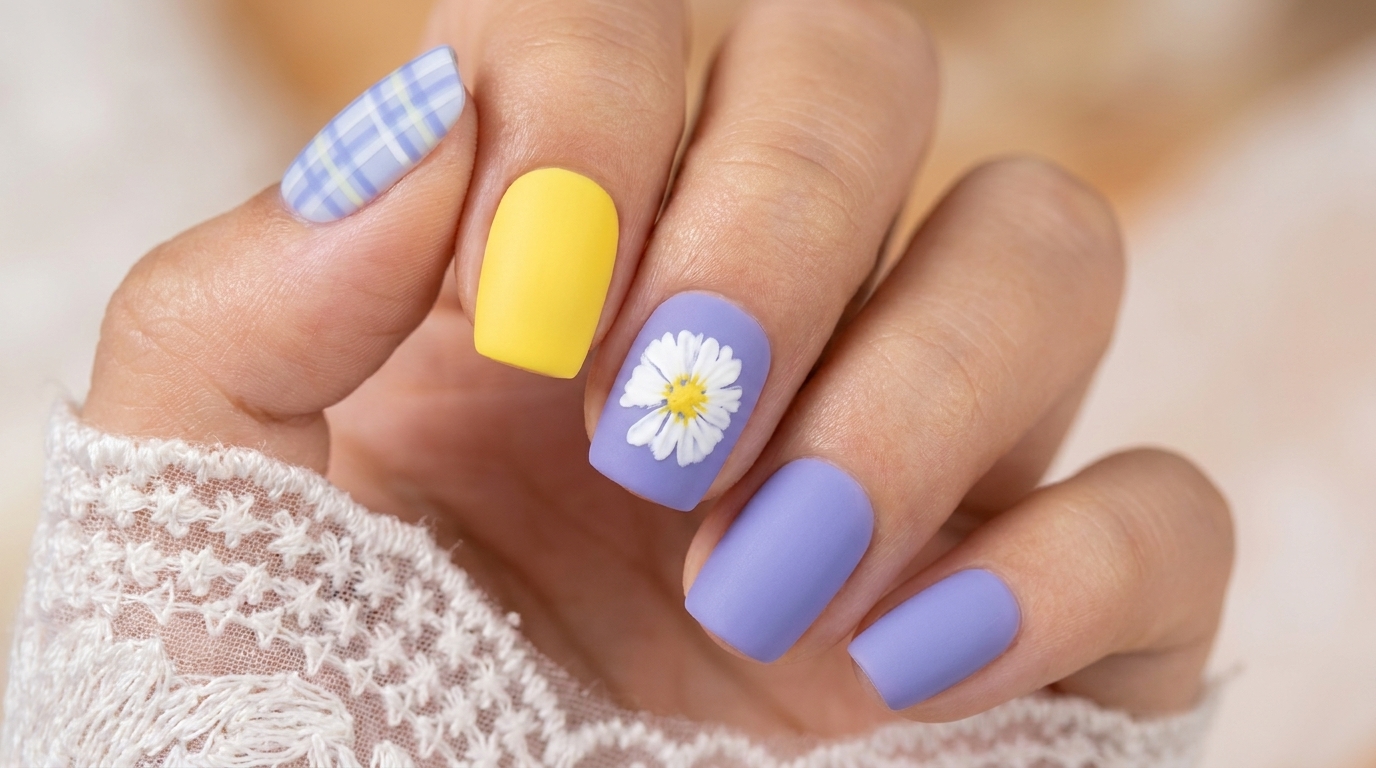 Diseño de Uñas Gel con Margaritas y Cuadros — Tutorial de Jardín de Verano