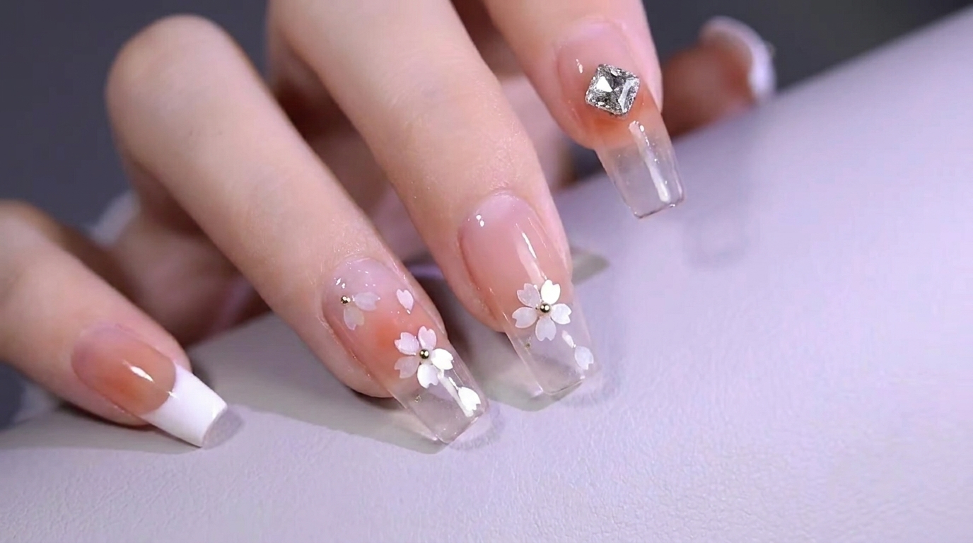 Uñas de Gel con Flores de Cerezo Sakura — Tutorial Floral Elegante