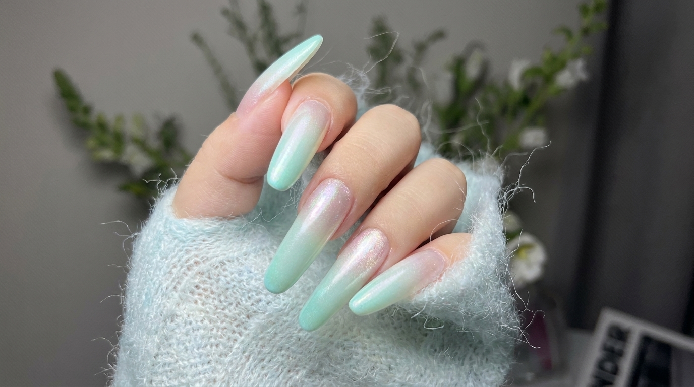 Uñas Aurora con Degradado Menta y Azul — Tutorial Paso a Paso