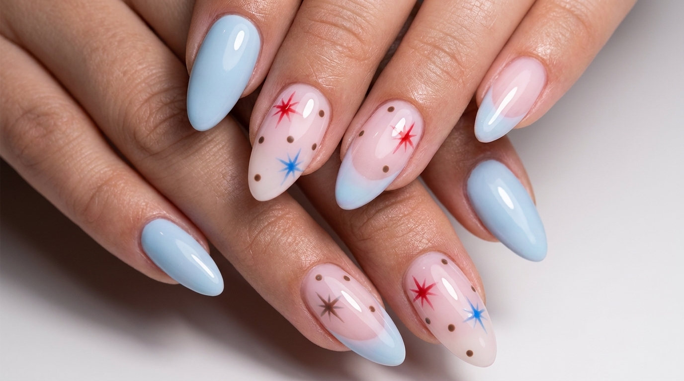 Nail Art de Estrellas en Azul y Rosa — Tutorial de Manicura Gel Celestial