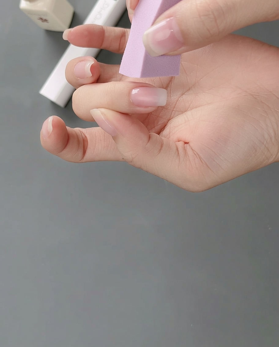 Primer plano de una mano descansando bajo una lámpara profesional UV/LED con la uña visible durante el proceso de curado.