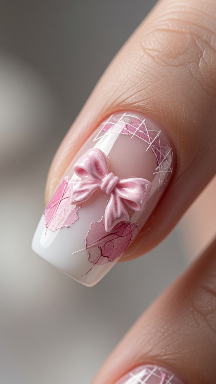 Uñas Francesas con Efecto Mix Media y Lazo 3D — Tutorial Paso a Paso