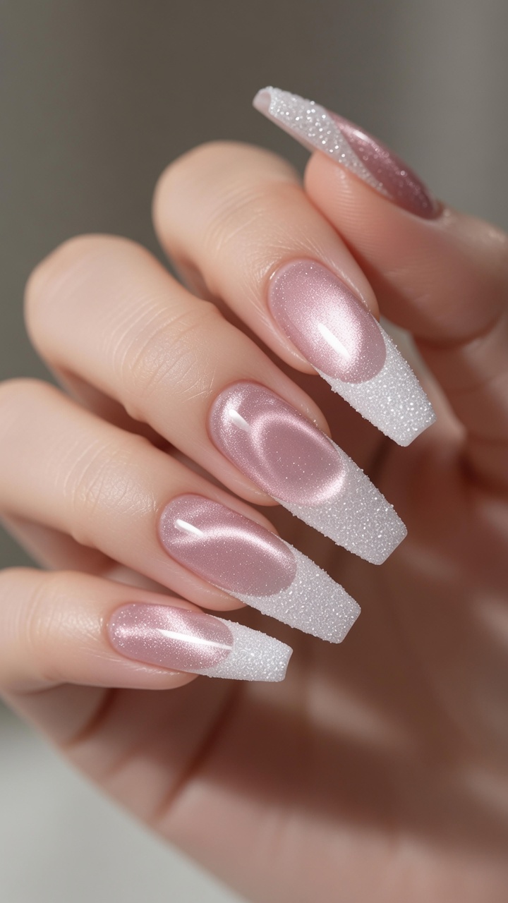 Uñas Francesas Cat Eye con Acabado Efecto Azúcar — Tutorial Paso a Paso