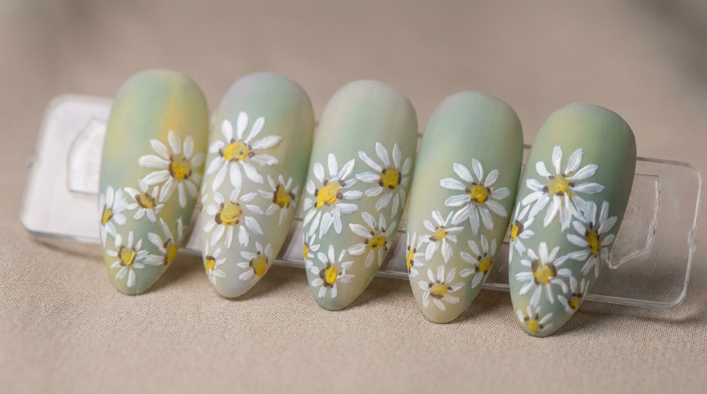Diseño de Uñas Daisy Estilo Pintura al Óleo — Tutorial Floral Artístico