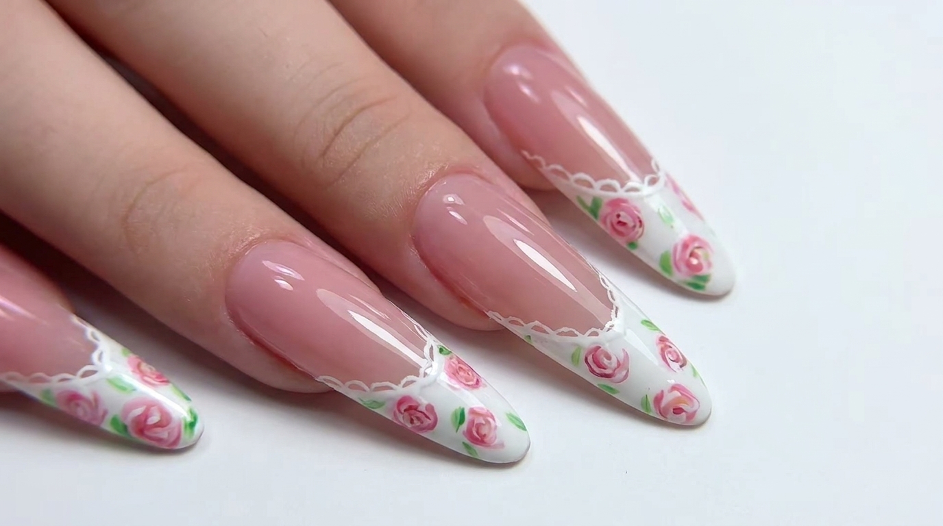 Manicura Francesa con Rosas de Encaje — Tutorial Paso a Paso Elegante