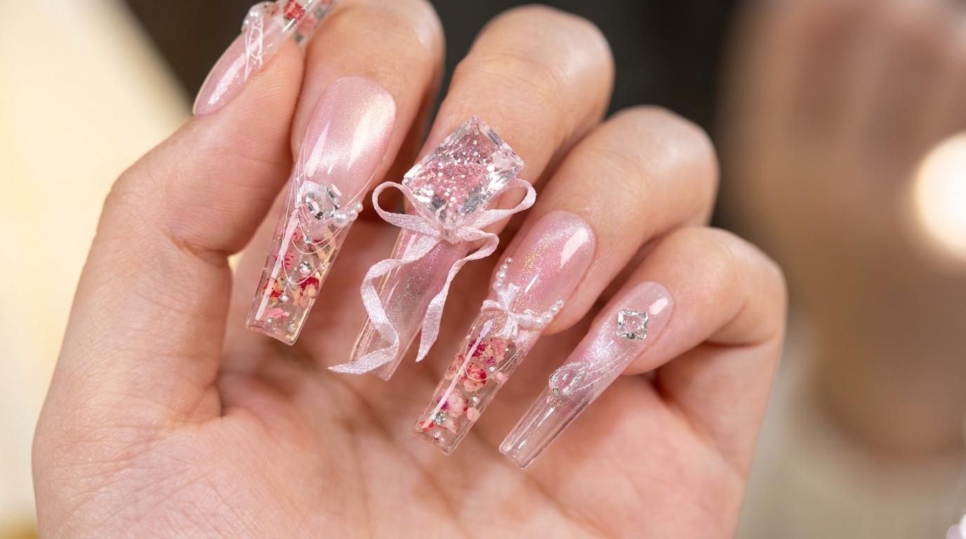Tutorial de Manicura con Flores Secas Encapsuladas y Efecto Ojo de Gato